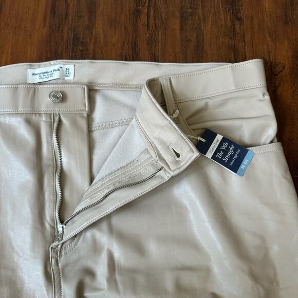 ABERCROMBIE & FITCH The 90s Straight Pants Beige Vegan Leather NWT - Picture 7 of 15